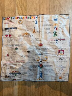 1960s How to Speak French Printed Scarf/Handkerchief in White